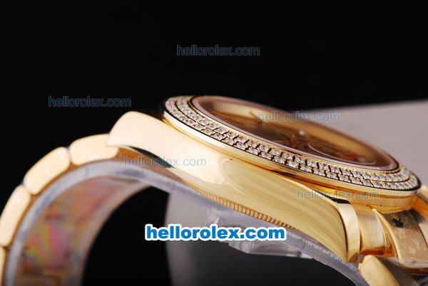 Rolex Daytona Chronograph Automatic Full Gold with Diamond Bezel and Khaki Dial - Click Image to Close